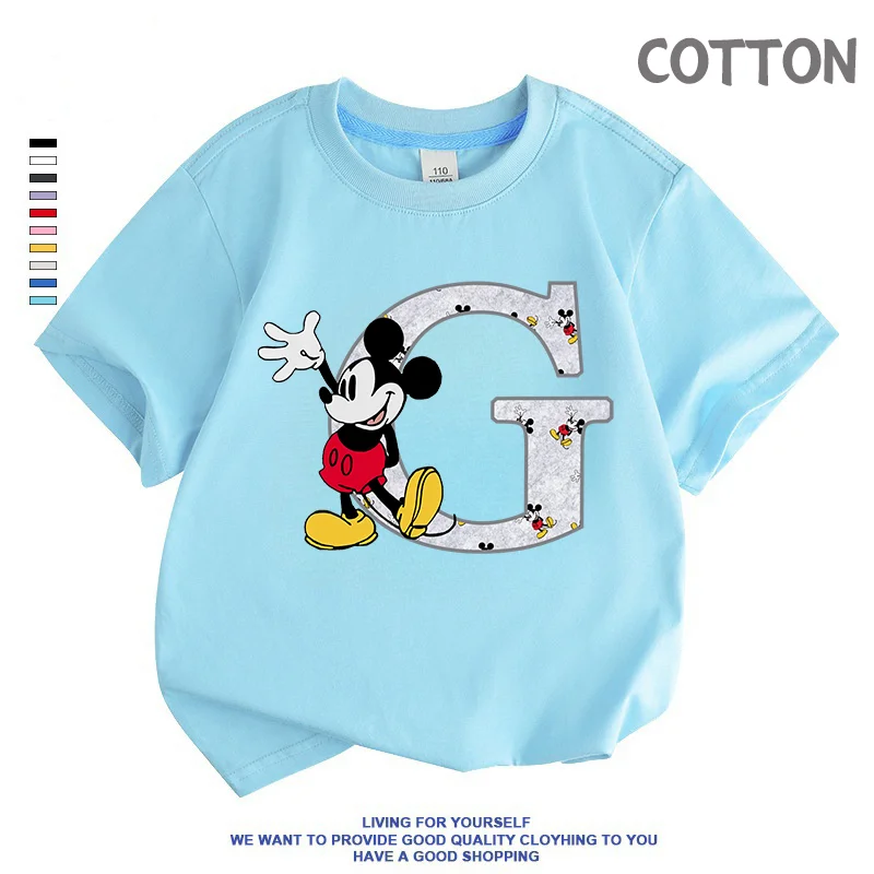 

Blue Mickey Mouse Children's T-Shirt Letter ABC Cotton Combination Tee Shirts Disney Cartoons Kid Casual Clothes Girl Boy Tops