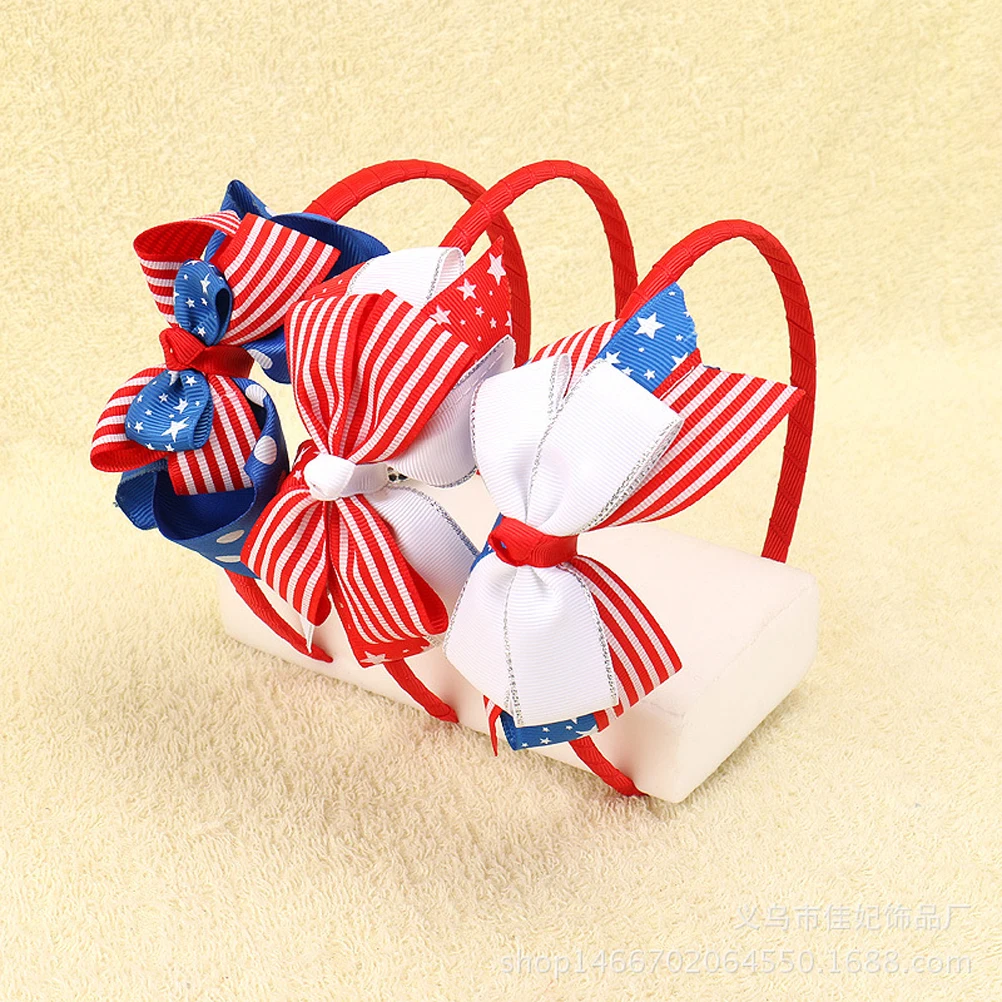 

American Flag Headband Kids Girls Hair Accessories Patriotic Bowknot Comfortable Textured All Seasons National Day