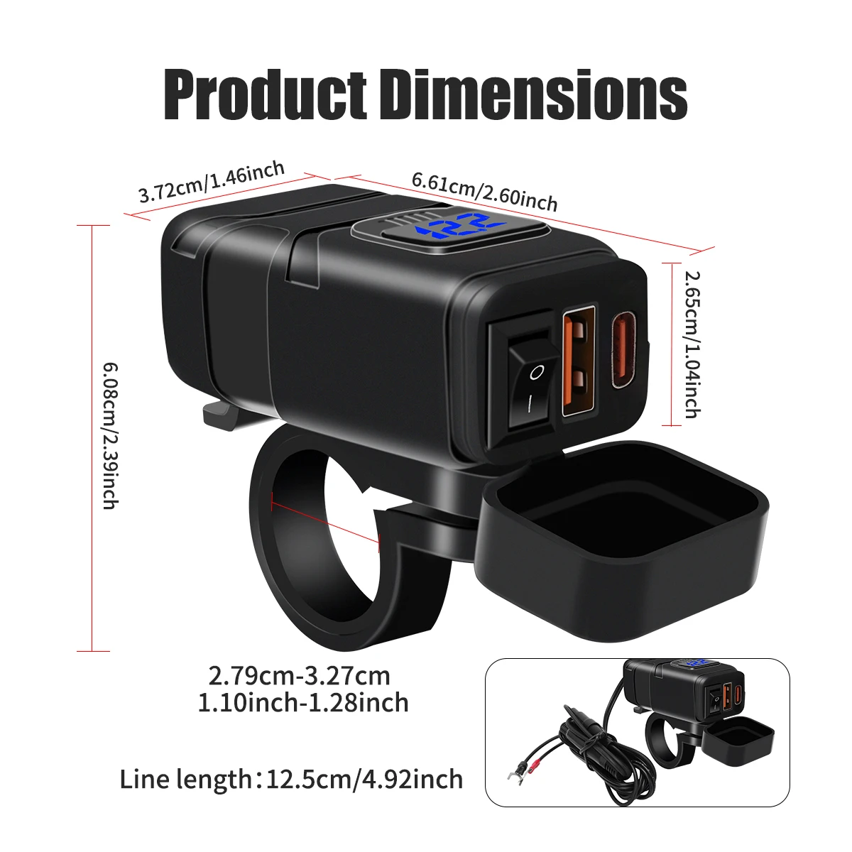 Motorcycle Vehicle-Mounted USB Charger USB TYPE-C Fast Charging 12V Phone USB Socket Power Supply Adapter with Switch Voltmeter