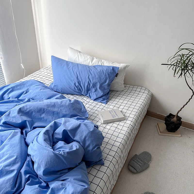 100% Cotton Duvet Cover Bed Linen Solid Color Blue Queen Size 40s Quilt Cover Bedding covers Fashion Home Textile Nordic sling