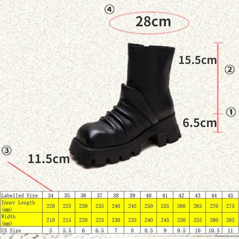 Krasovki 6.5cm Natural Cow Genuine Leather  Motorcycle Boots Women Flats ZIP Ankle Booties Punk Platform Wedge Knee High Booties