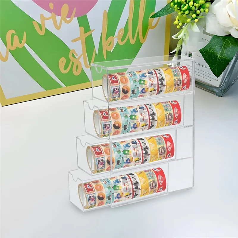 

Upgraded Washi Tape Organizer, 4 Drawers Stackable Plastic Washi Tape Box Organizer Storage, Clear Storage Drawers
