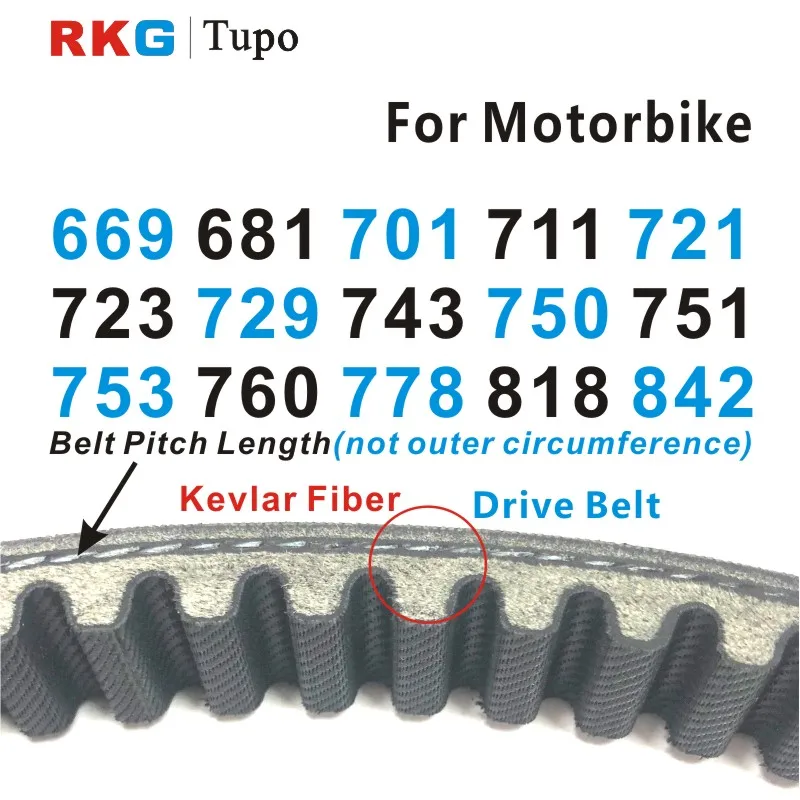 Tupo Kevlar CVT Drive Belt Pitch Length 669 701 711 721 723 729 743 750 751 753 760 778 Not Outer Circumference