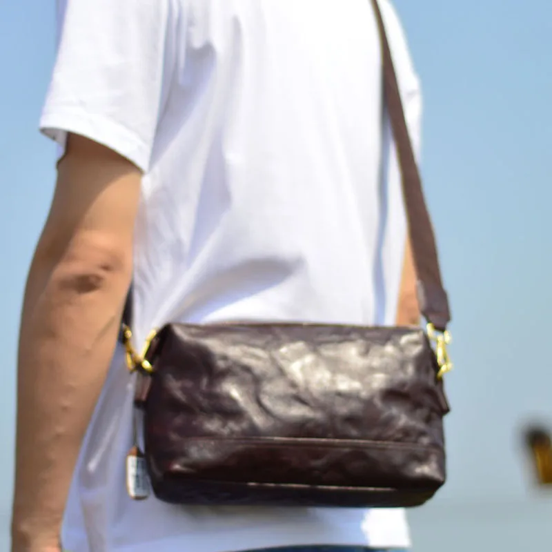 AETOO Men's top-grain cowhide single-shoulder bag, retro genuine leather crossbody small bag, handmade leather bag, women's casu