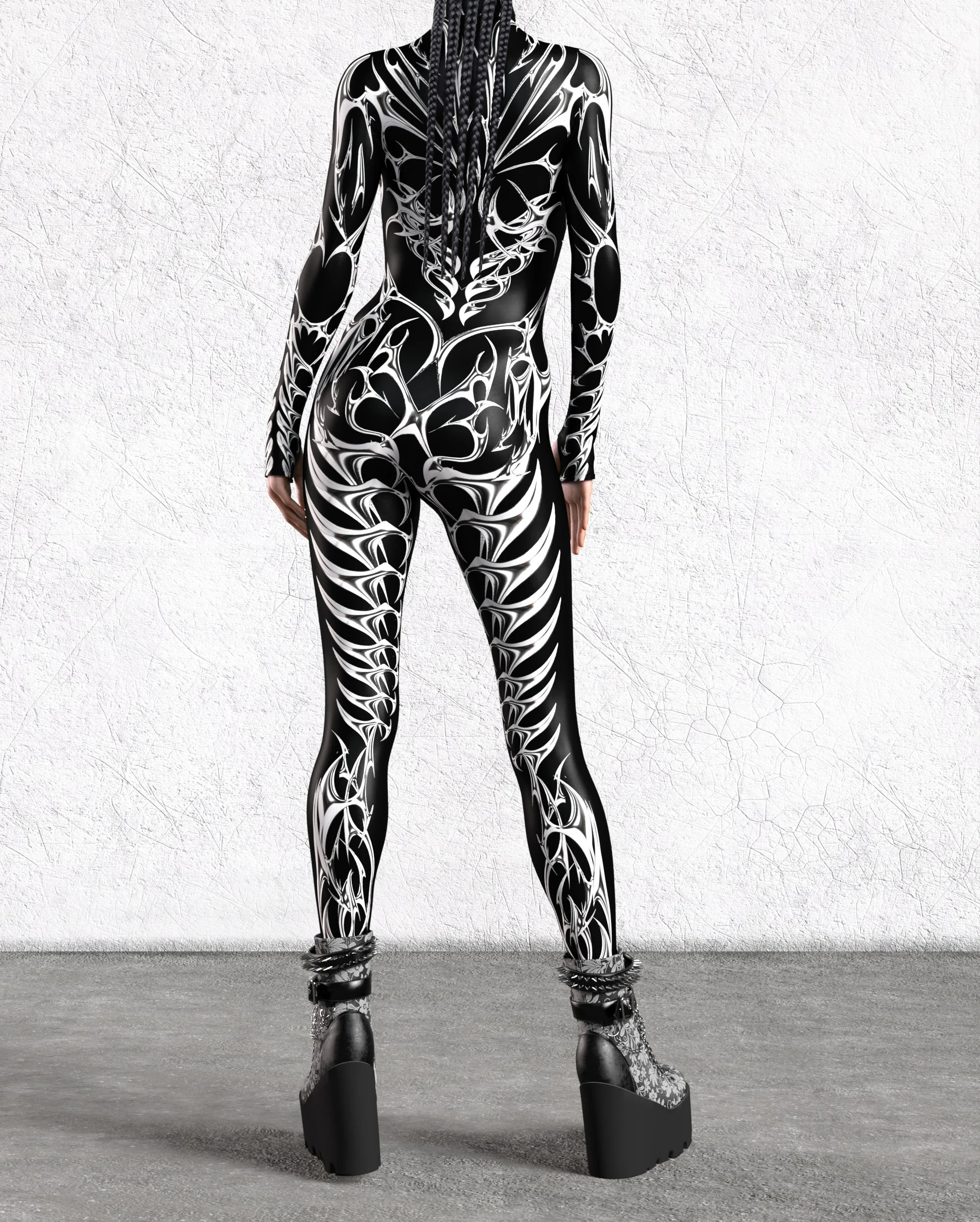 Unisex Gothic Network Overall Erwachsenen Punk Bodysuit Halloween Zentai Anzug Festival Party Morph suit Rave Outfits Luft Yoga Kleid