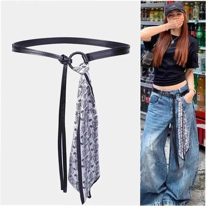 

Пояс-шарф в богемном стиле из шелка и искусственной кожи для декора джинсов и платьев, в стиле ретро, для женщин и девушек в стиле панк