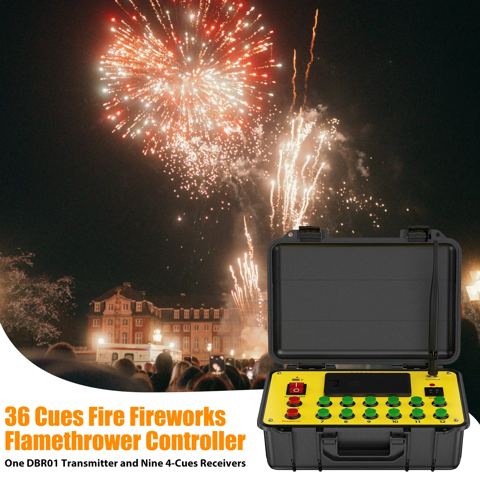 Yiflamefly 36Cues 500 Meters Distance Wireless Controller DBR01 transmitter 4-Cues Receivers LED Stage Lighting Controller