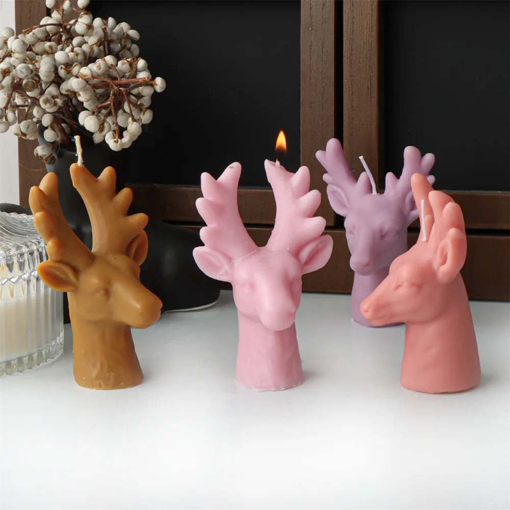 3D Animal Sheep Hedgehog Sika Deer Head Silicone Mold Decorating Tools DIY Making Candle Aromatherapy Gypsum Resin Mould