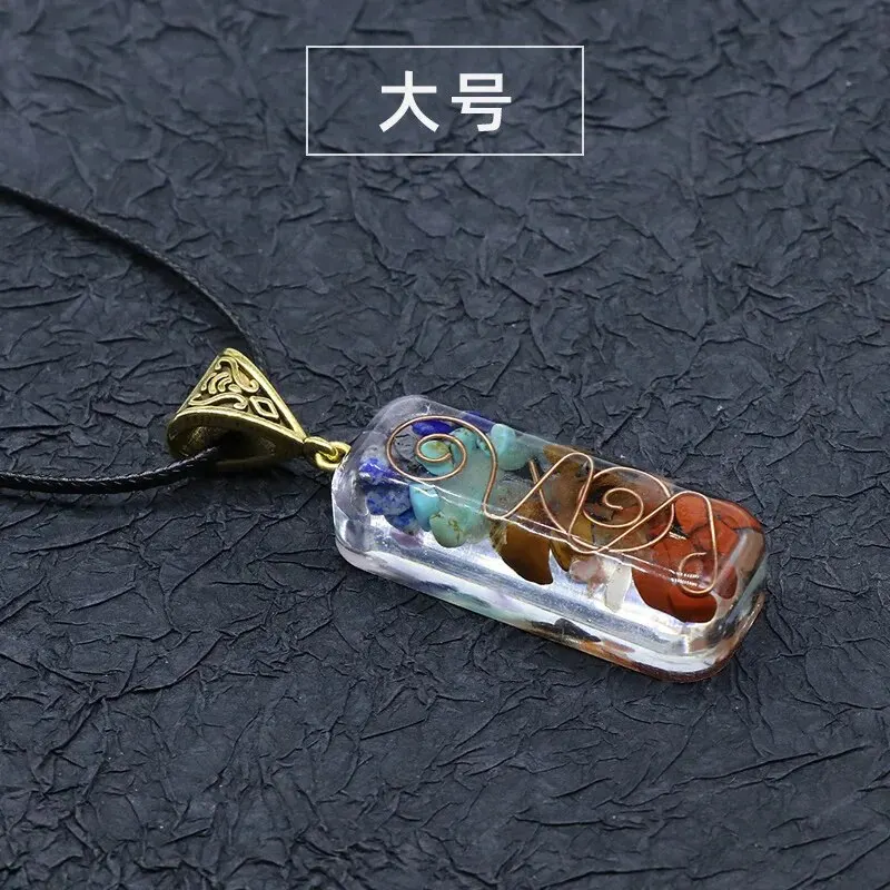 2pcs/Set 60x10mm Natural Colorful Crushed Stone Quartz Necklace Resin Wrapped Natural Stone Pendant 55x16mm Jewelry Accessories