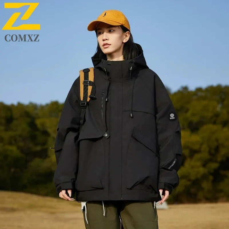 

COMXZ Men Trench Coat Wear Resistant Hooded Lightweight Outdoor Camping Hiking Chaqueta Walking Comfortable Multi Pocket Jackets