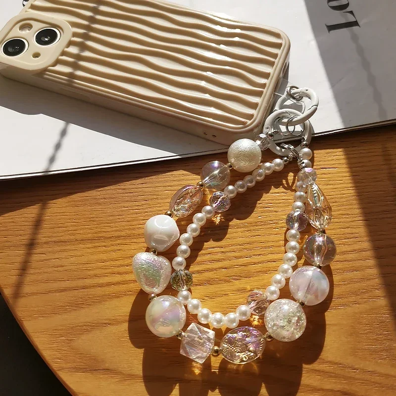 

Двойная Цепочка, красочная жемчужина, фотошнурок, креативная ручная работа, бусина, универсальная фотосессия, цепь для телефона