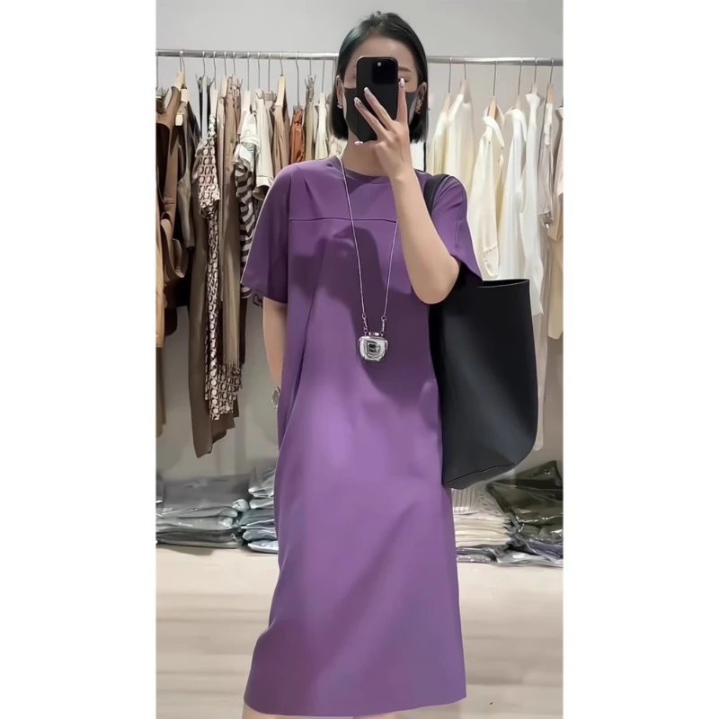 Fashionable versatile dress for women, purple oversized dress, super beautiful, slimming and slimming, minimalist T-shirt skirt,