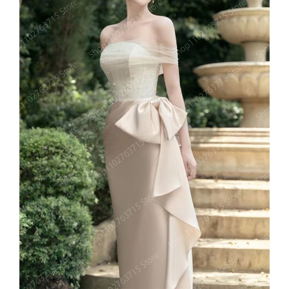 Vestido de noche de satén con cuentas largas para mujer, vestido Sexy elegante hasta el tobillo, sirena, fiesta de graduación, boda, Gala, eventos especiales, 2024