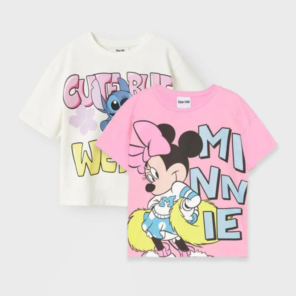 

Cartoon Summer Kids Baby Tshirts Cute Minnie Mouse Stitch Printed Girl Tees Cotton Toddler Girl Short Sleeve Clothing
