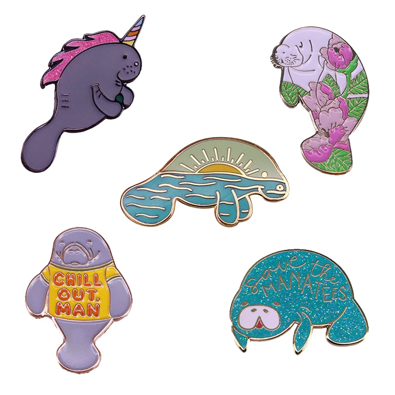 Seal Pin Sea lion Sunrise Landscape Unicorn Flowers Chill Out Save the Manatees seals Brooch Funny animal jewelry