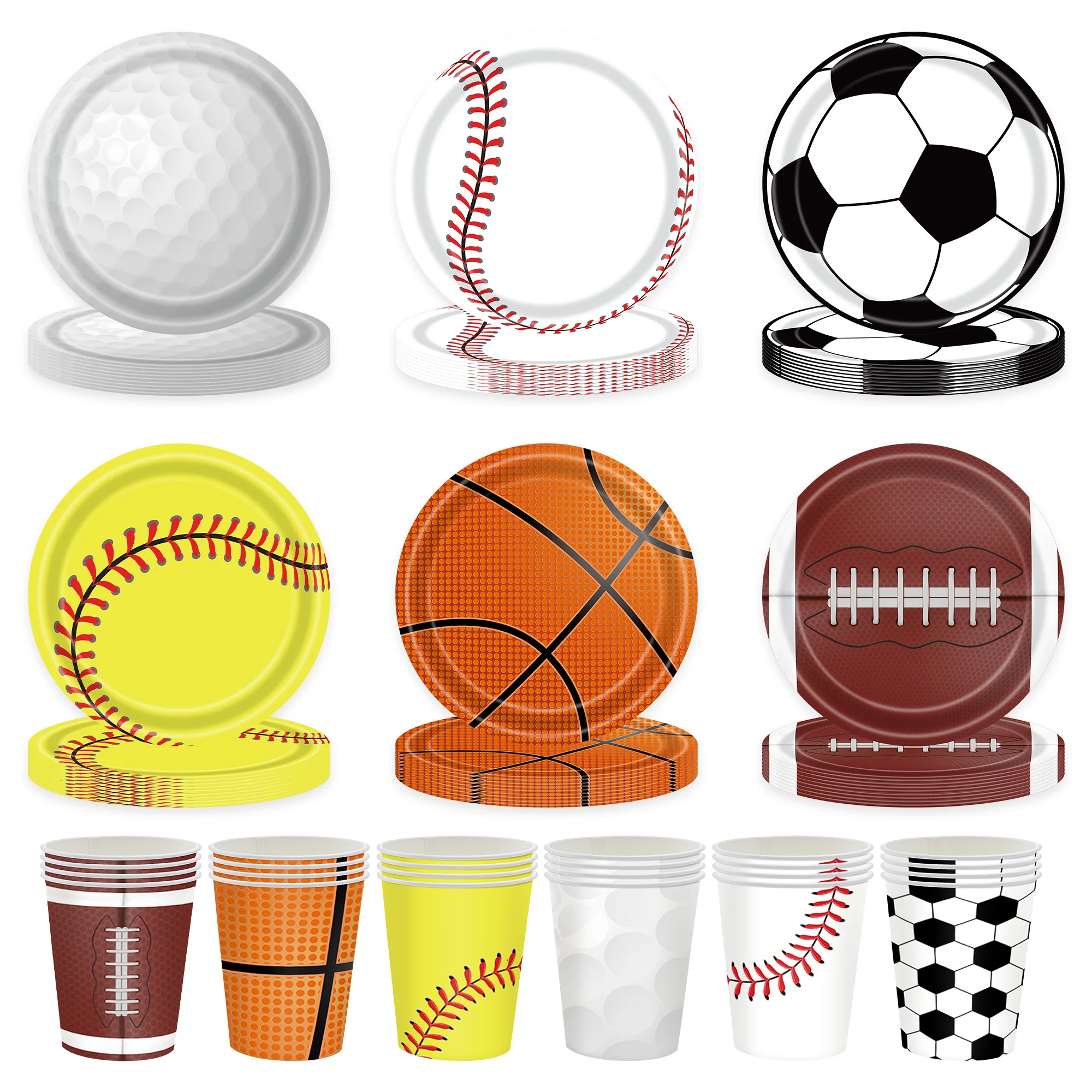 Baseball football basketball rugby all sports theme Decoration Party Favors Children Kids Birthday Party Supplies Tableware Sets