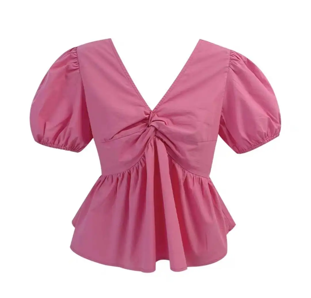 

Женский топ размера плюс irt 200 Pou Extra Large ort Sve, плиссированный утягивающий модный уличный летний топ с v-образным вырезом Bubble Sve