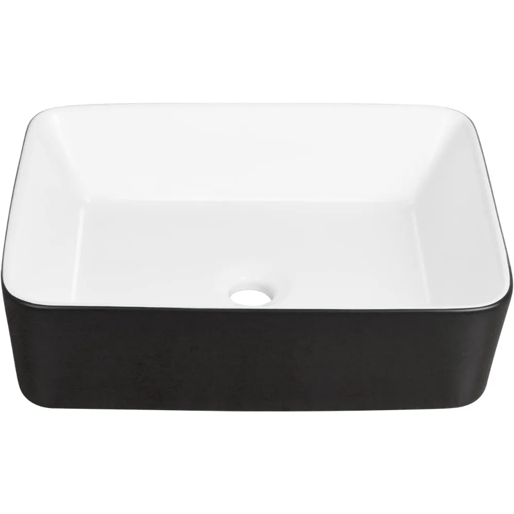 

DV-1V0001 Bathroom Vessel Sink 19 x 15 Above Counter Sink Rectangle Ceramic Bathroom Sink, Black and White Sinks