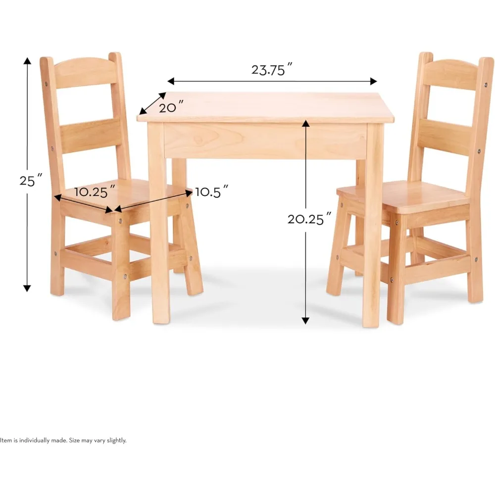 Rectangular Solid Wood Table and 2 Chairs Set - Light Finish Furniture for Playroom