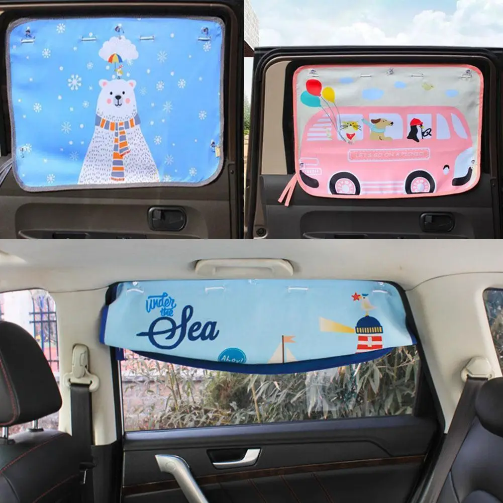 Car Sun Shade Car Cover Cartoon Rear Side Window Curtain Film Car Sunshade Visor Heat UV Protection for Baby Kid Children M3B3