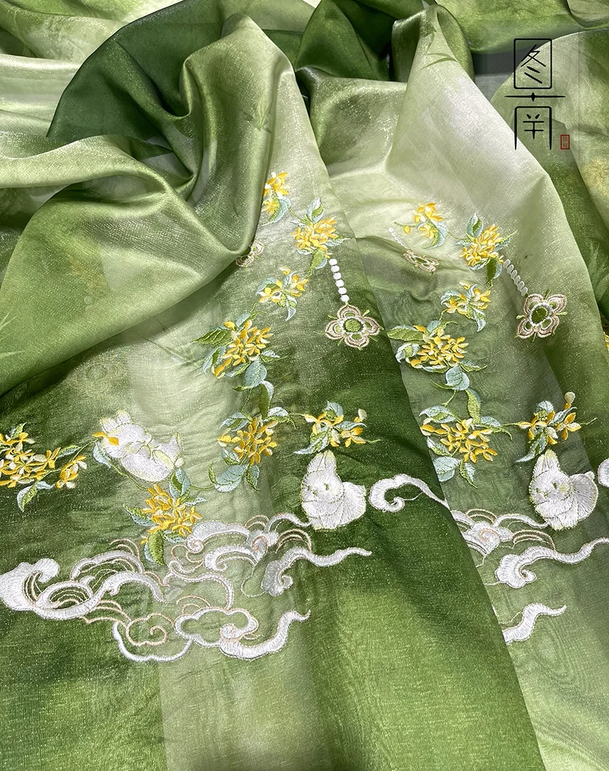 Designer Cloth Osmanthus Rabbit Mid-Autumn Festival Embroidery Lining Ancient Style Han Chinese Clothing Pleated Skirt Fabric