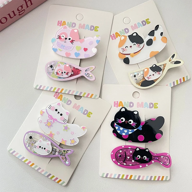 2pcs/set Cute Cartoon Puppy Cat Rabbit Hair Clip For Women Girls Sweet Versatile Bangs Hairpin Fashion Side Clip