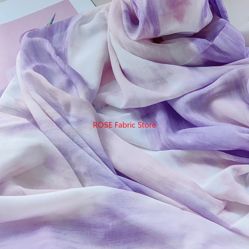 

Fashionable Gradient Purple Printing Chiffon Fabric For Summer Blouse, Lace Top, Toddle Dress, Shirt