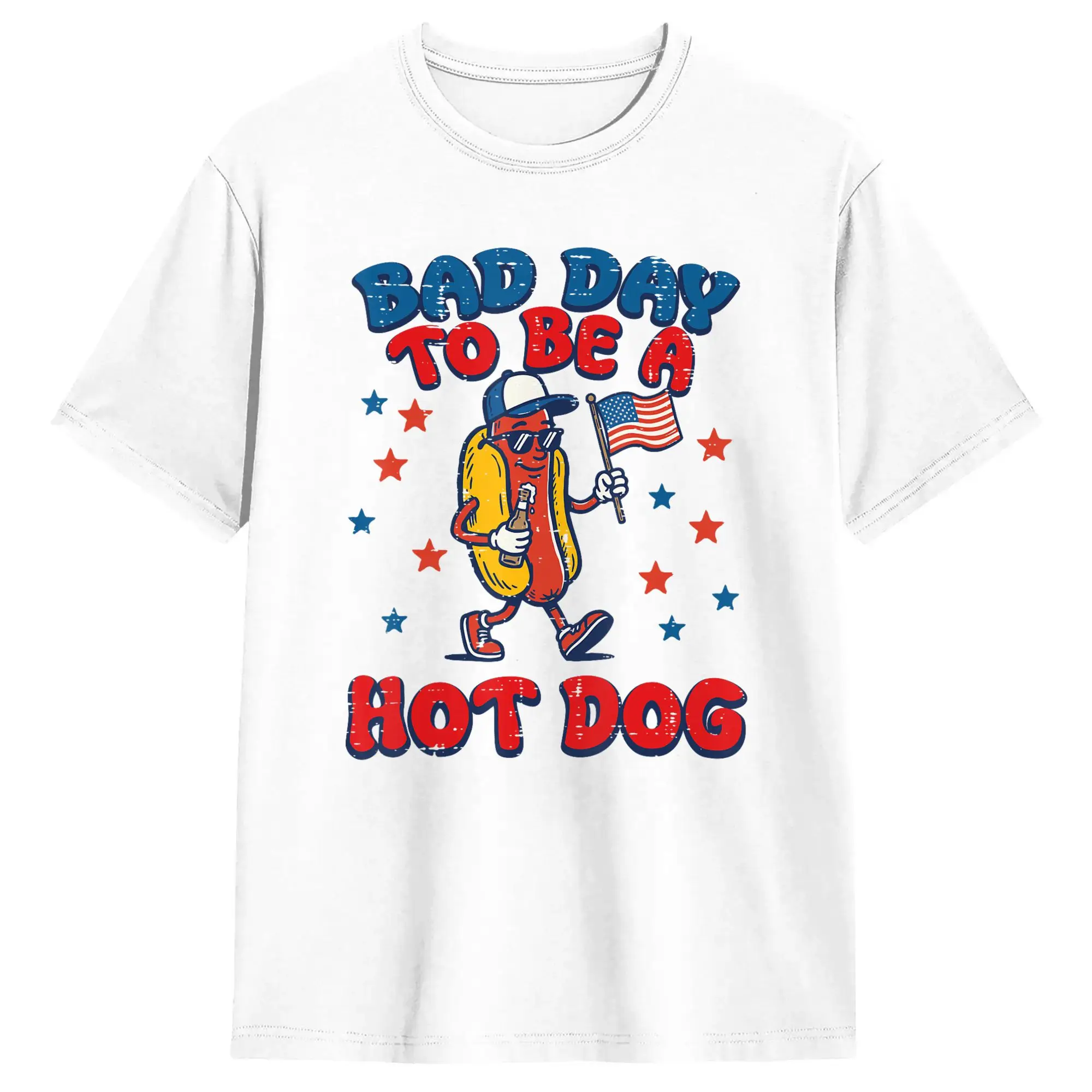 Men's Bad Day to Be Hot dog US Flag Funny 4th of July T Shirts 100% Cotton Clothing Short Sleeve Round Collar Tee Shirt T-Shirt