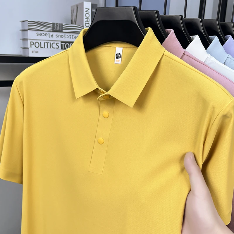 Minimalistisches Herren-Poloshirt aus Eisseide, Nylon und Spandex, UPF50+, kühlend, für Sommer, Golf, Business, Freizeit, Sport – Asiatische Größe