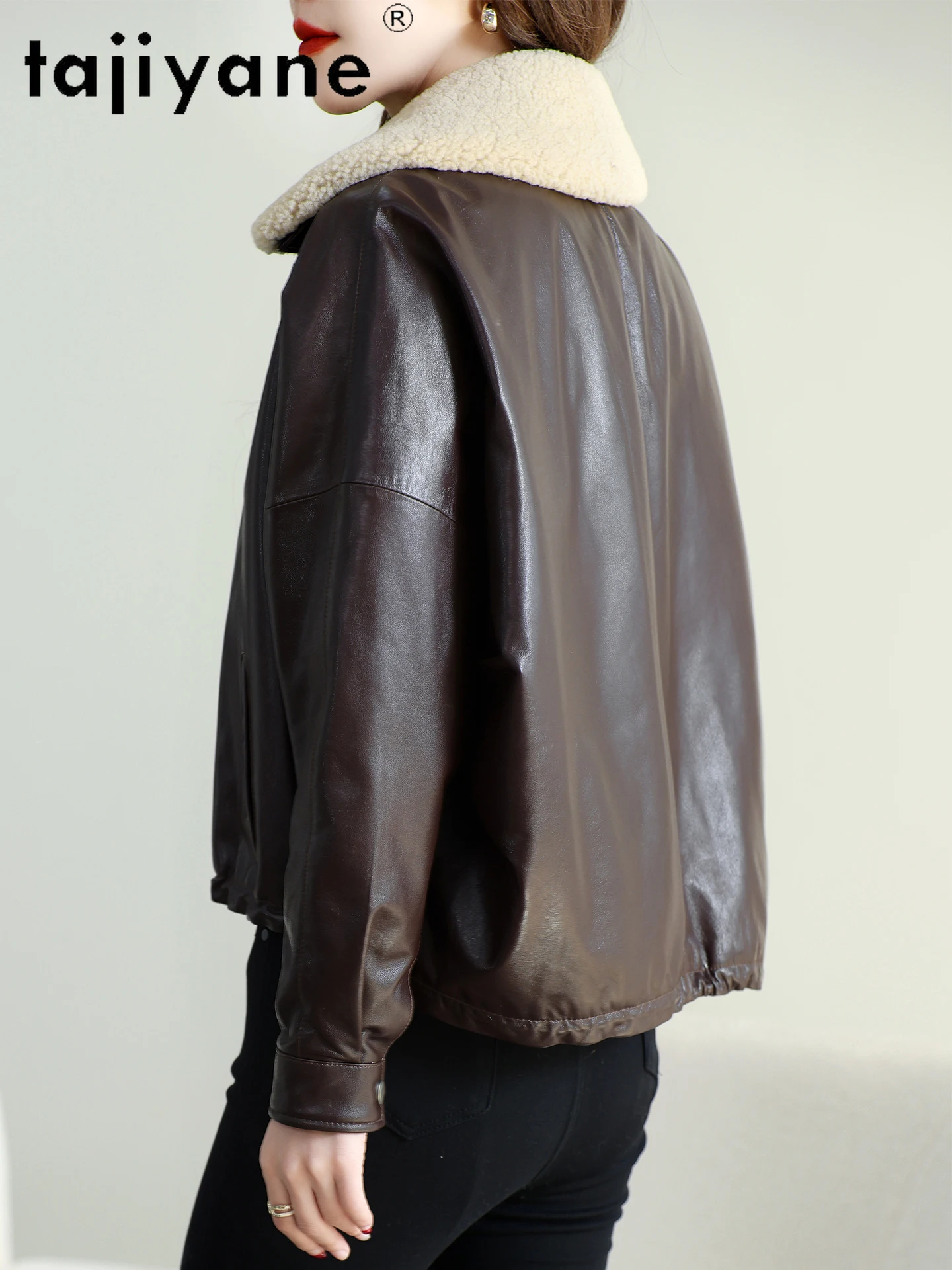 TAJIYANE Real Sheepskin Goose Down Coat Woman Wool Collar Genuine Leather Jacket Short Winter Coats 2025 Women Clothes дубленка