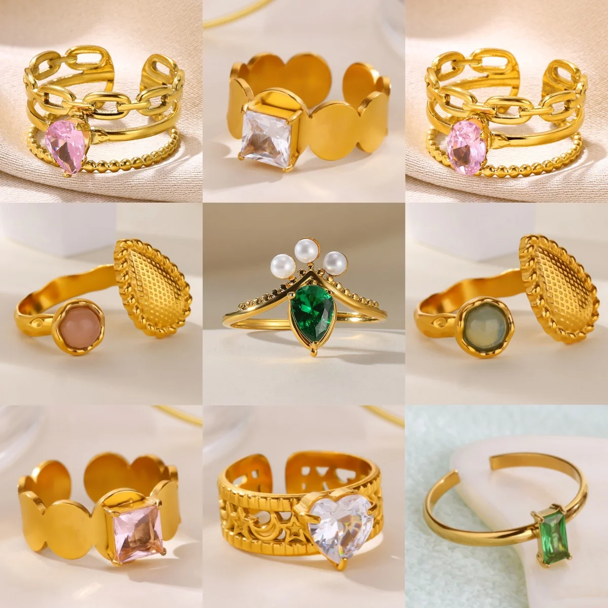 Minimalistischer Wassertropfen-Ring mit Funkelndem Zirkonia für Damen, Edelstahl Romantisches Herz Imitationsperle Festtags-Schmuckring