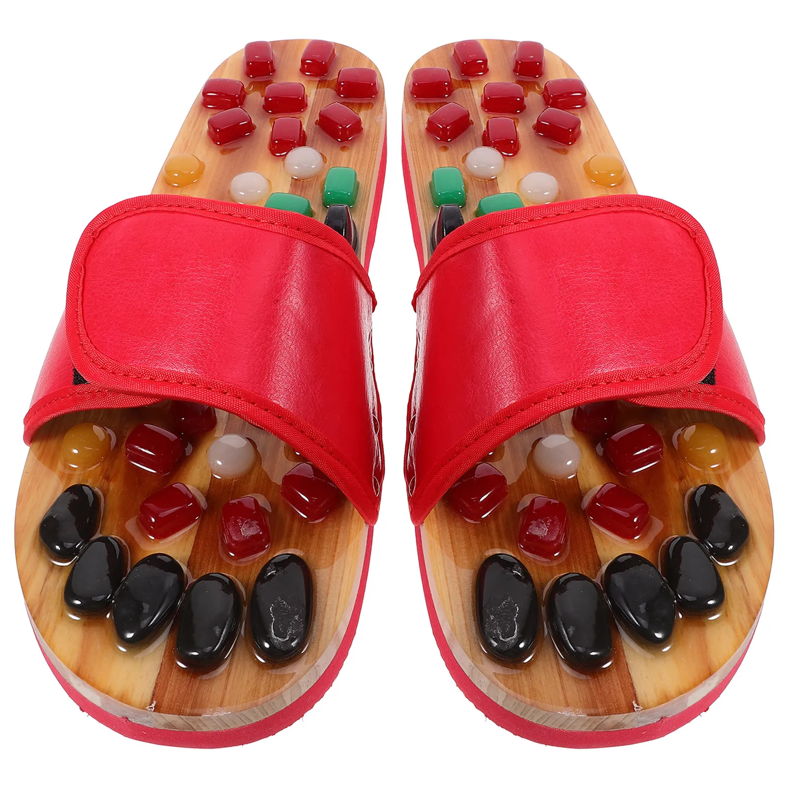 Pair Foot Massage Slippers Cobblestone Sandals Size 39-40 Red Natural Jade Indoor Healthcare Foot Acupoints Therapy