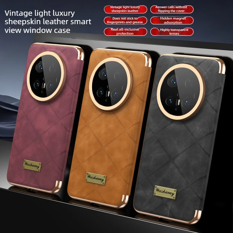 

Чехол для телефона Huawei Mate 80 Pro Max 60 Mate70 Pro Plus с умным окном и откидной крышкой, магнитный корпус из овчины