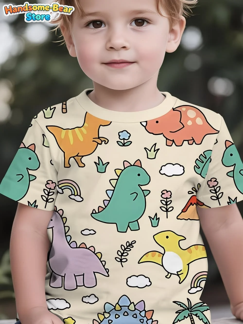 Boys Clothes Dinosaur Colorful Cartoon 3D Print Boys' T-Shirt Summer Short Sleeve Tops O-Neck Outdoor Casual Children's Clothing