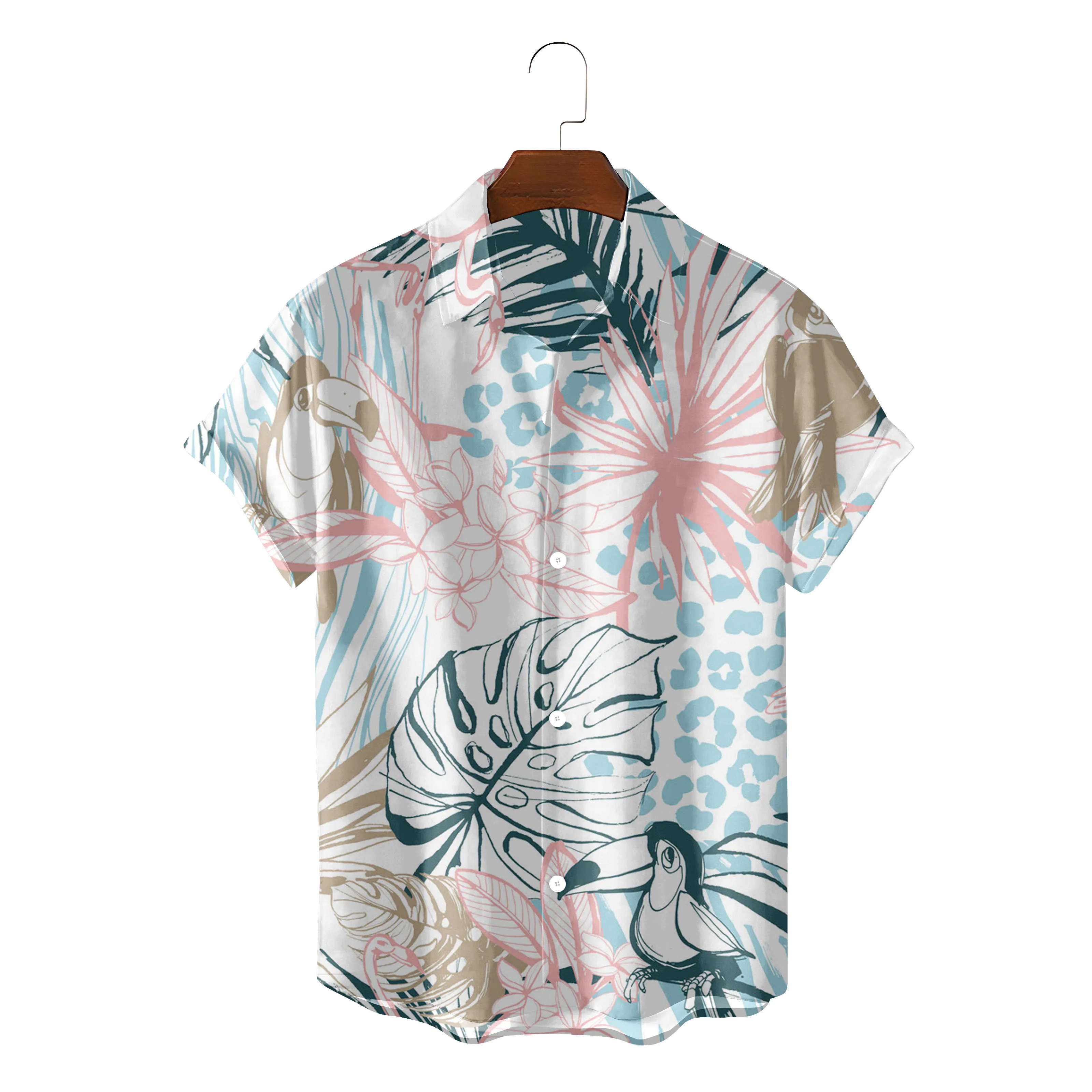 Unisex 2022 Summer Hawaiian Shirt Men 3d Animal Print Shirt Men And Women Flamingo Bird Pattern Short Sleeve Loose Breathable To