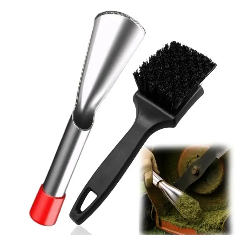 2 Pcs Lawn Mower Cleaning Kit Efficient Scraper & Brush Stainless Steel Ergonomic For Professional Lawn Maintenance