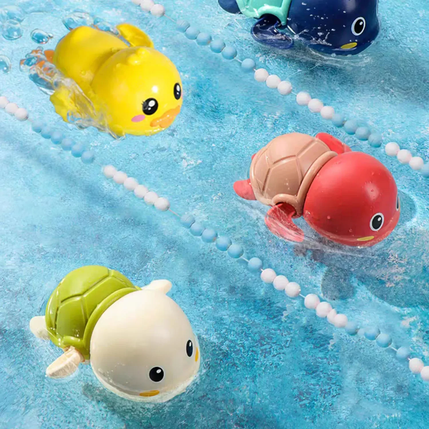 Lindos juguetes de baño de tortuga y ballena: animales nadadores de cuerda para diversión del baño del bebé