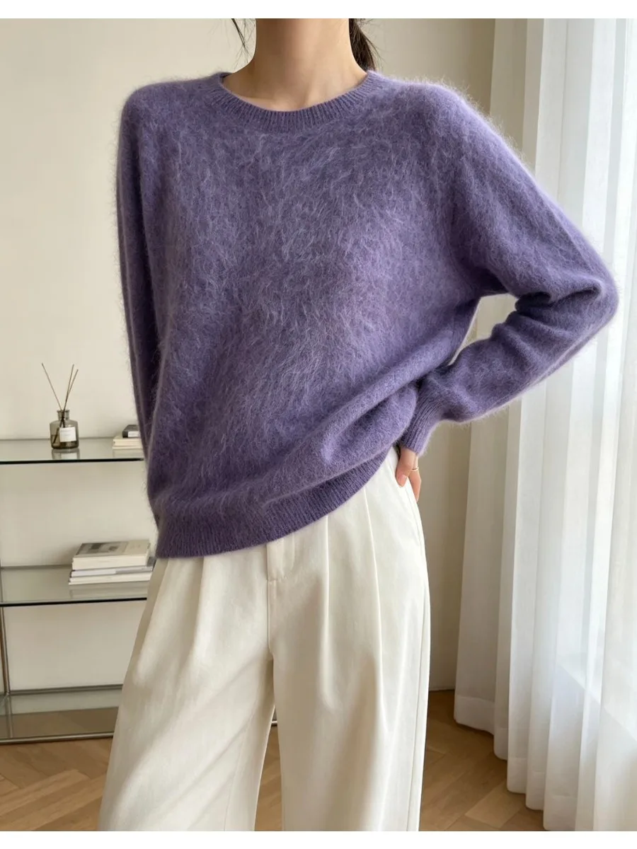 5% Seide 5% Kaschmir 90% Wolle Damen-Pullover Herbst Winter Kaschmir-Pullover O-Ausschnitt Weicher Schicker Gestrickter Pullover Warmer Wollpullover – Detail 16