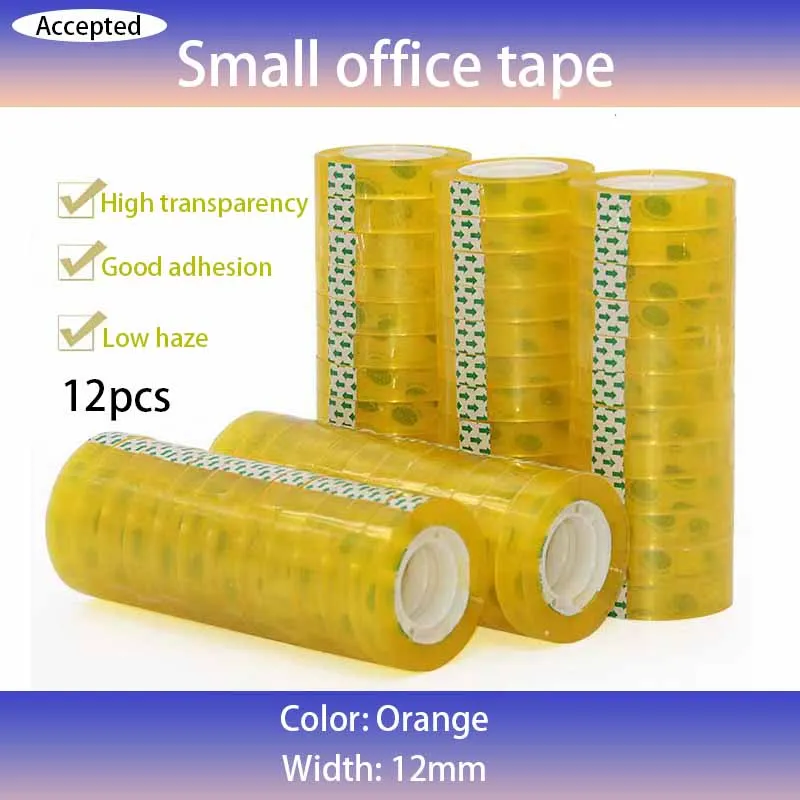 12mm 12pcs Small Office Transparent Orange Tape, Student And Student Tape, Packaging Supplies, Household Manual Packaging Tape