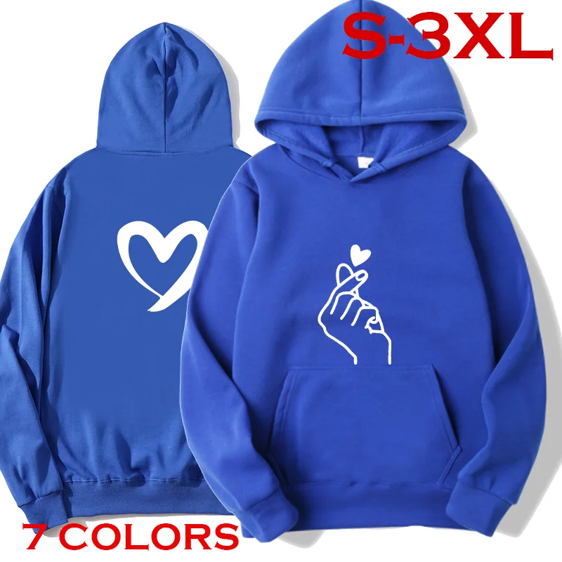 

2024 autumn new hooded sports hoodie, long sleeved solid color comfortable casual pullover top, finger heart pattern hoodied