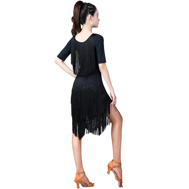 New Adult Women Fringe Latin Dance Costume Female Tassel Skirt Ballroom Dancing Practice Clothing Stage Professional Performance