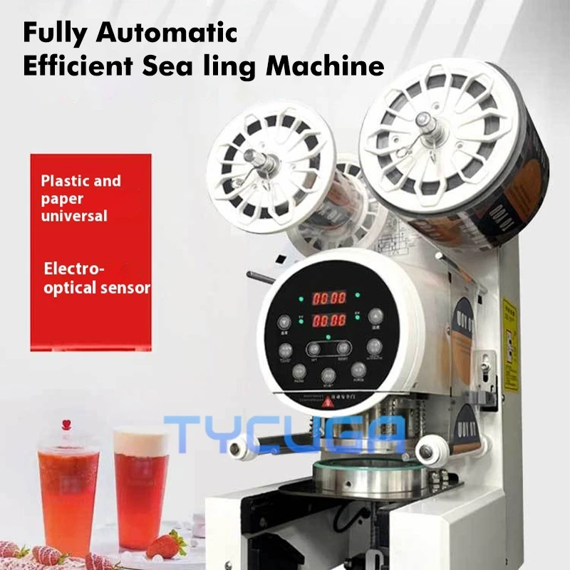 

Fully Automatic Cup Sealing Machine Commercial 350W Electric Drink Cup Sealer Intelligent Temperature 400/600Cups/H for 90 95mm