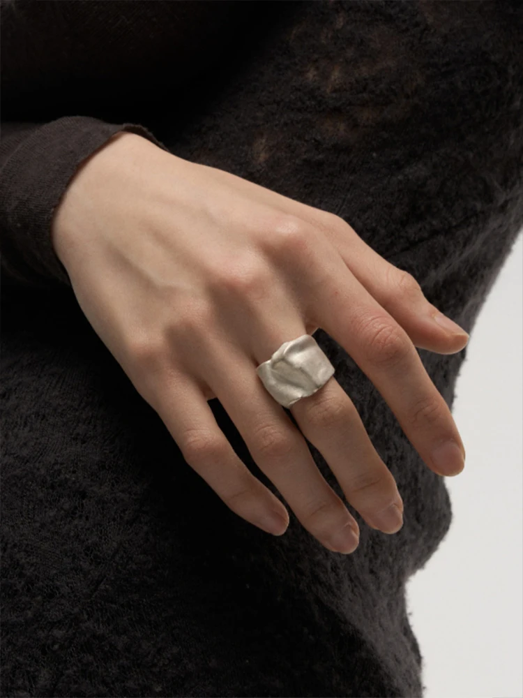 ZHUHE Wavy Geometric Opening Ring Cyberpunk Style For Women Men\'s Jewelry Accessories Party Gifts