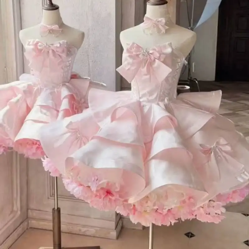 Pembe Prenses Lolita Elbisesi Katmanlı Saten Balo Elbisesi Doğum Günü Partisi Fotoğraf Çekimi Sense Doğum Günü Partisi Butik Kostümü