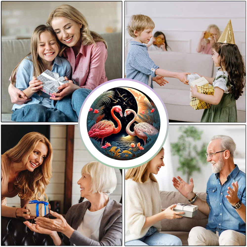 Rompecabezas redondo de madera con tema de flamenco, piezas irregulares de animales, juguete de madera, regalo de Navidad, decoración del hogar, juego familiar