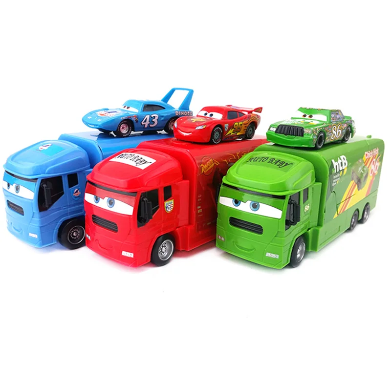 Disney Pixar Cars Truck With Car Lightning McQueen Alloy Metal Model The king Chick Hicks Diecast Metal Racing Kids Xmas Gift