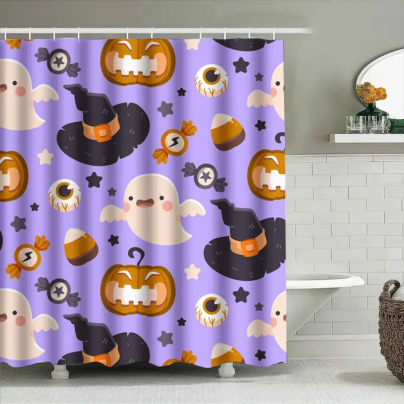 

Tuniu милая занавеска для душа на Хэллоуин, призраки, тыквы, звезды, летучая мышь, украшения для ванной комнаты, детская комната для маленьких девочек, 150 см