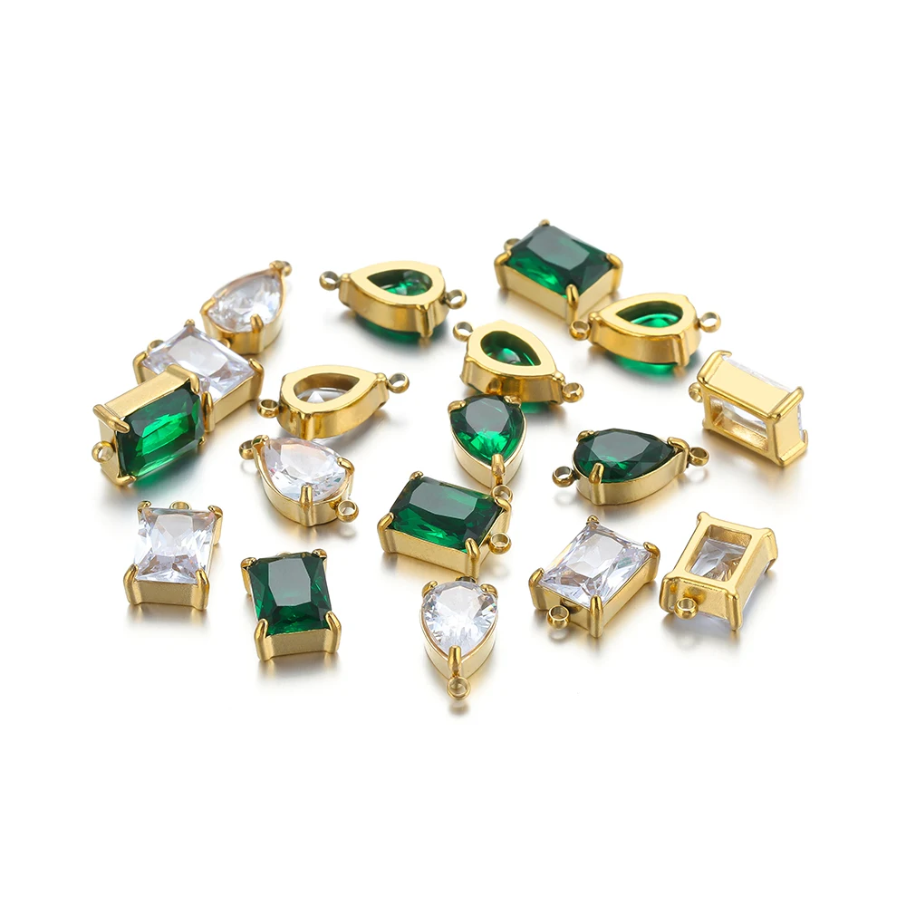 

5pcs Stainless Steel Drop-shaped Zircon Pendants Cuboid Glass Crystal Charms for DIY Necklace Bracelet Supplies Jewelry Making