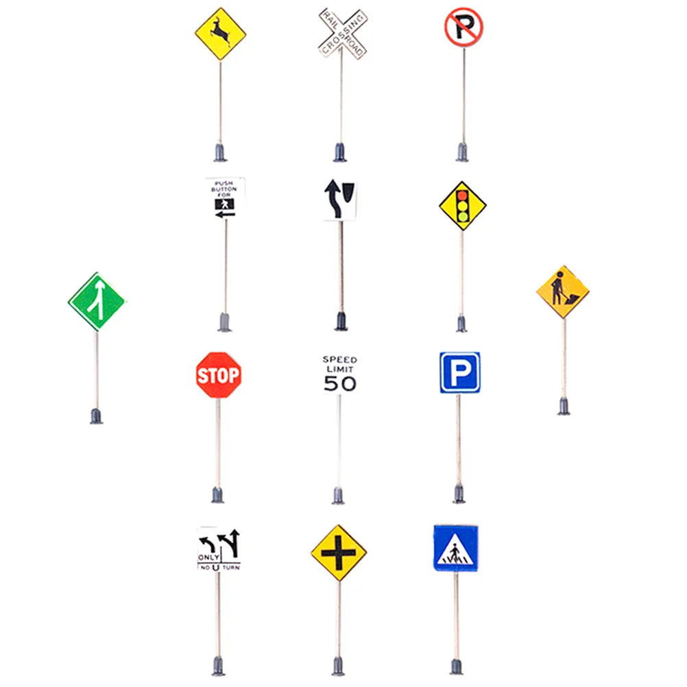 

14 Pcs Micro Landscape Accessories Miniature Traffic Signs Decor Simulation Road Sand Table Model Indicator Supply The Child