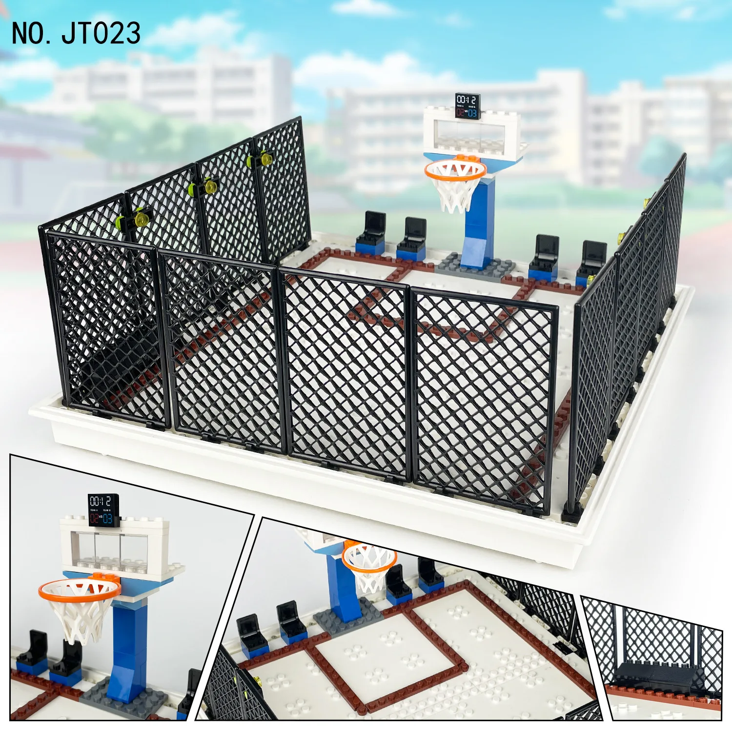 

City Sport MOC Campus Basketball Court Scene Building Blocks Street Basketball Half Court Bricks Toys Compatible With LEGO